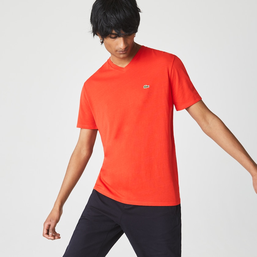 Camiseta Lacoste Masculino Vermelhas V-neck Pima Cotton Jersey LR5-39053V1