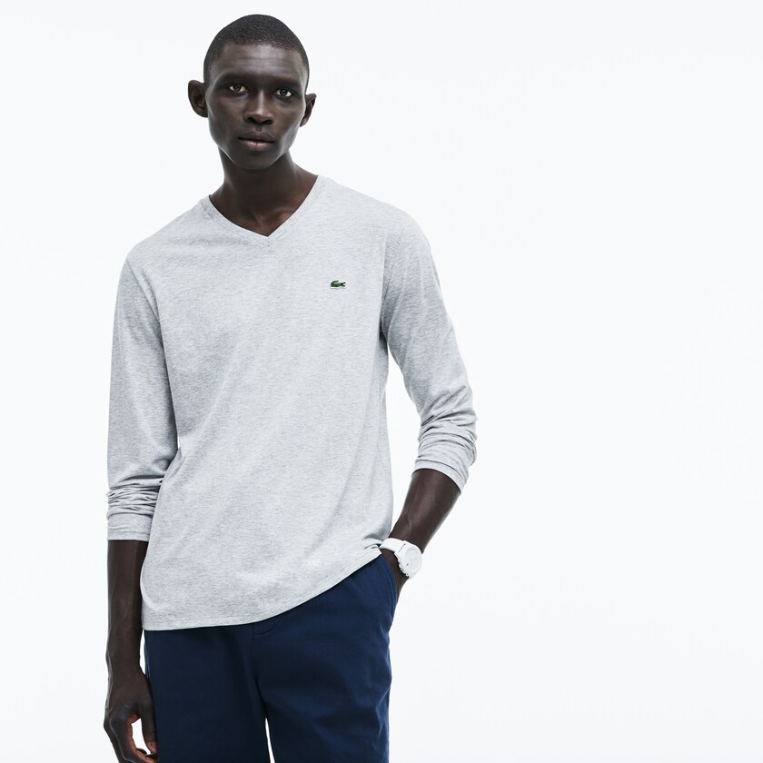 Camiseta Lacoste Masculino Cinzentas V-neck Soft Cotton VH8-72007U0