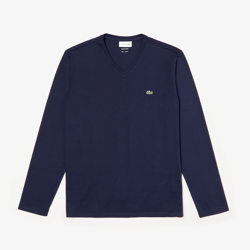 Camiseta Lacoste Masculino Azul Marinho Azuis V-neck Soft Cotton AP9-23202H9
