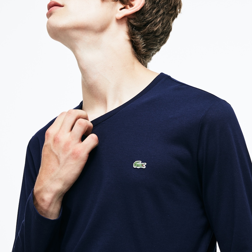 Camiseta Lacoste Masculino Azul Marinho Azuis V-neck Soft Cotton AP9-23202H9
