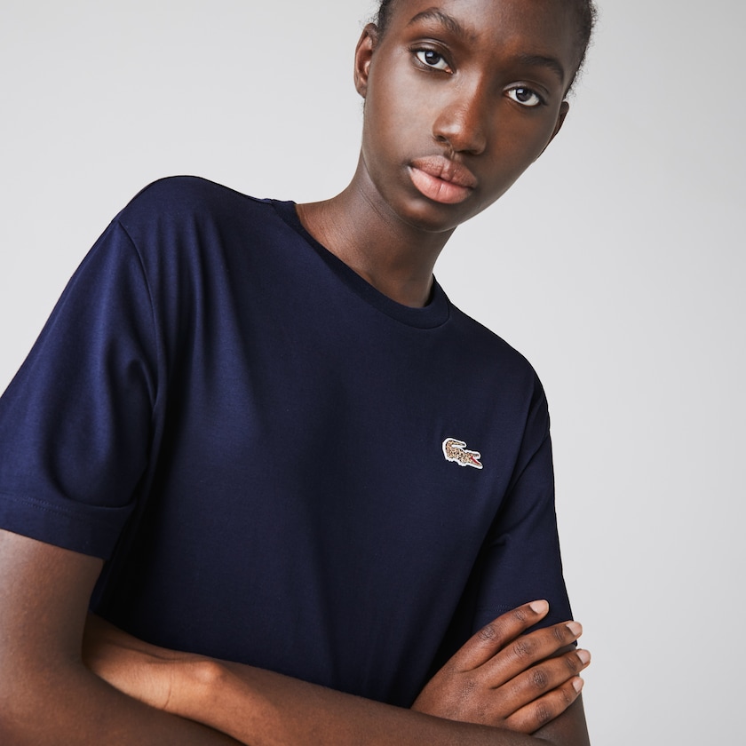 Camiseta Lacoste Feminino Azul Marinho Azuis Branco x National Geographic Cotton ZJ3-52065U0