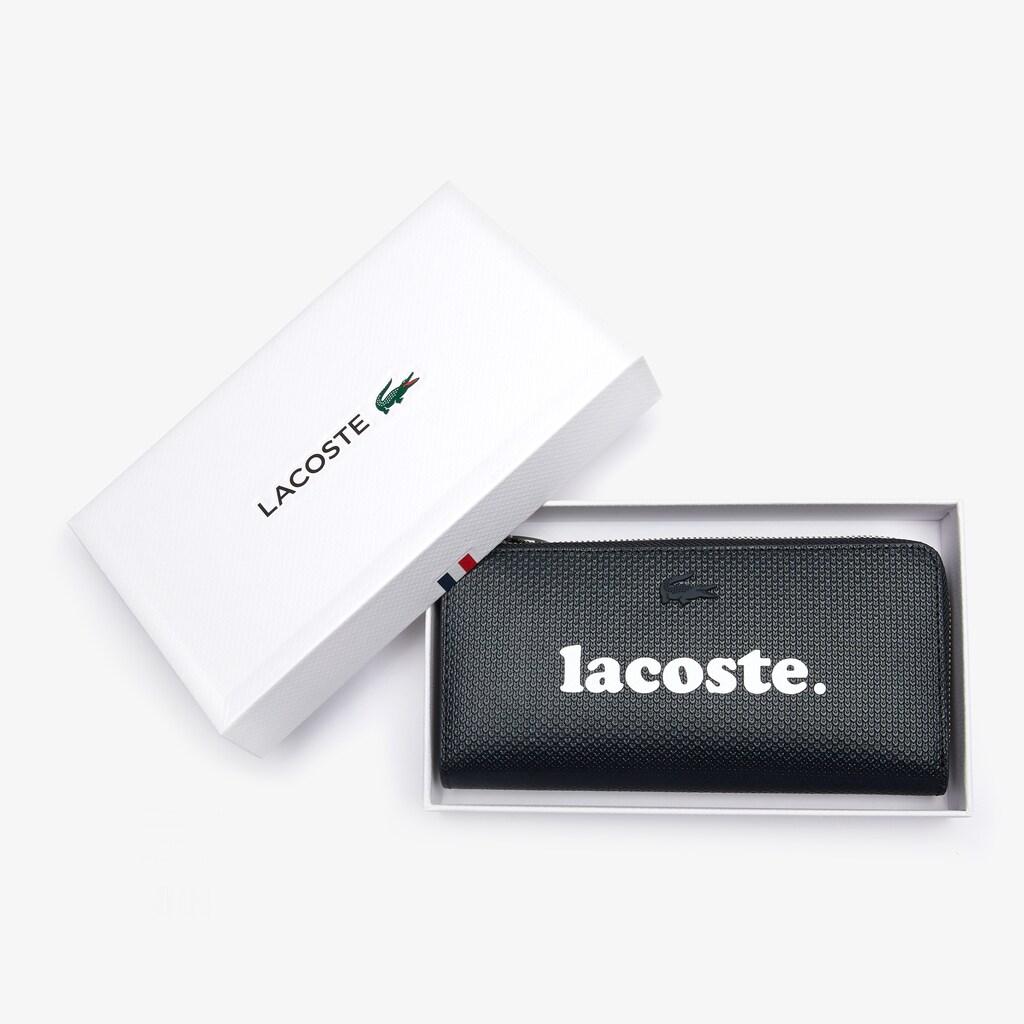 Carteiras Lacoste Feminino Pretas Chantaco Branded Piqué Leather Zip GJ9-68746D4