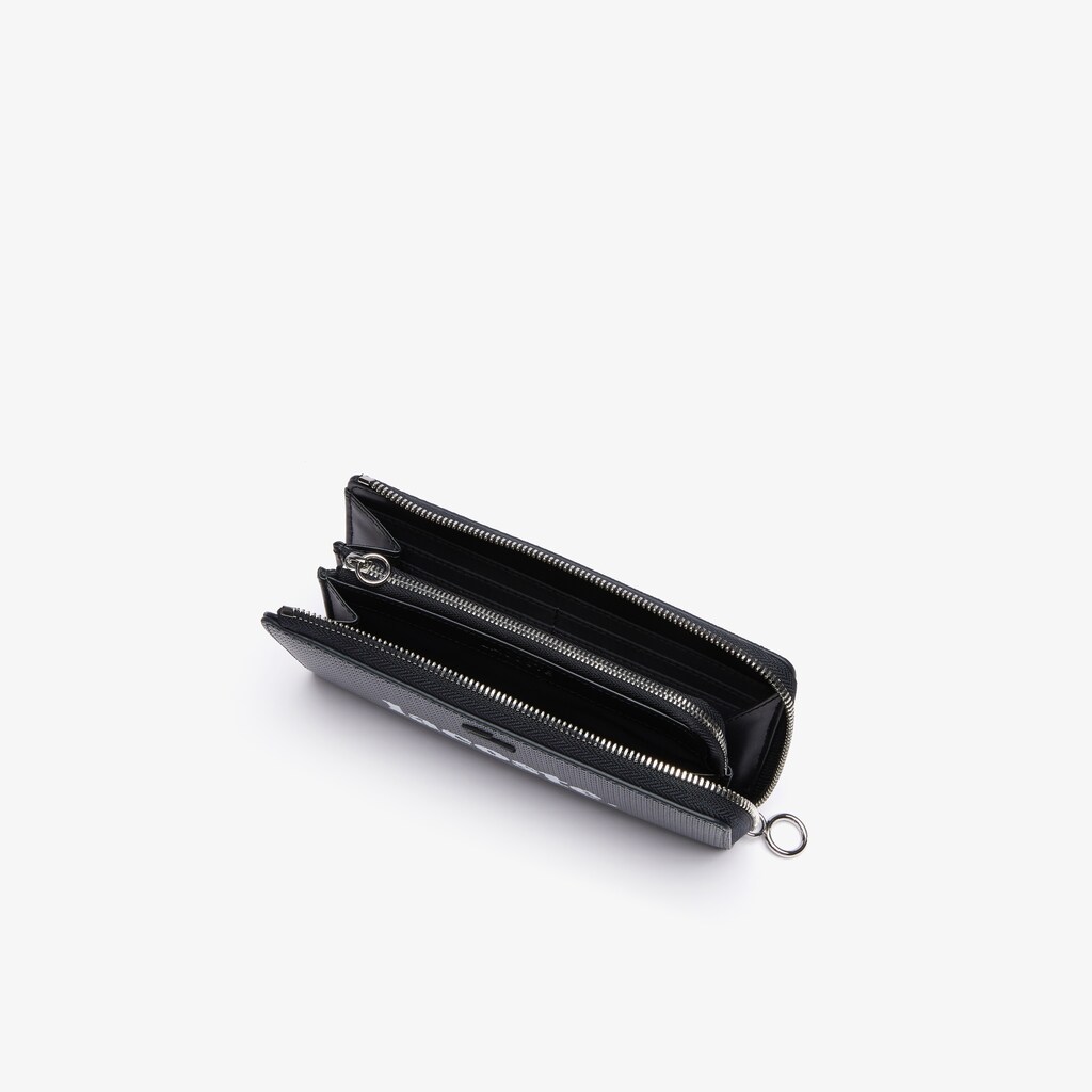 Carteiras Lacoste Feminino Pretas Chantaco Branded Piqué Leather Zip GJ9-68746D4