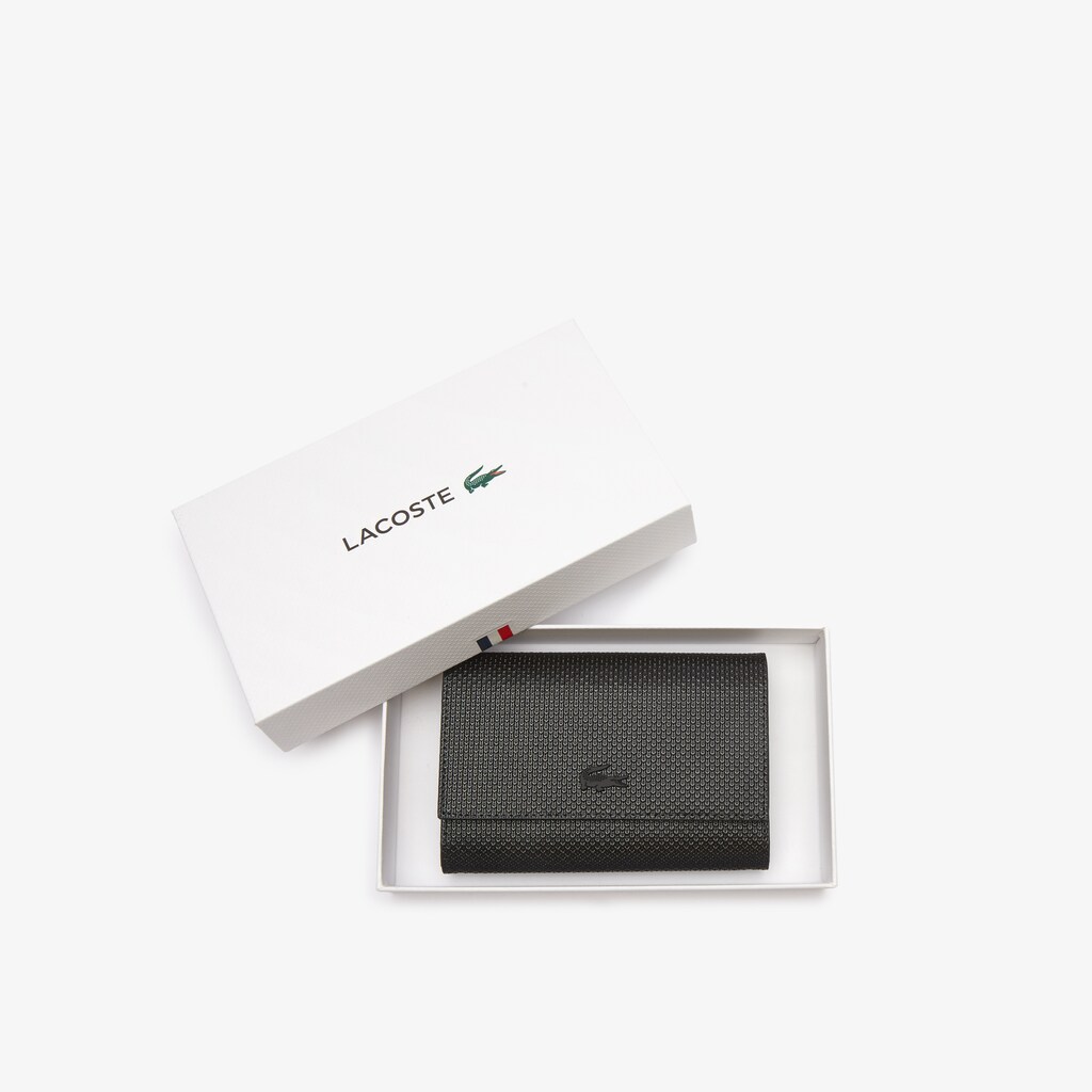 Carteiras Lacoste Feminino Pretas Chantaco Matte Piqué Leather Snap Flap DS5-31823X7