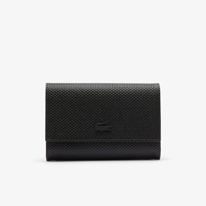 Carteiras Lacoste Feminino Pretas Chantaco Matte Piqué Leather Snap Flap DS5-31823X7