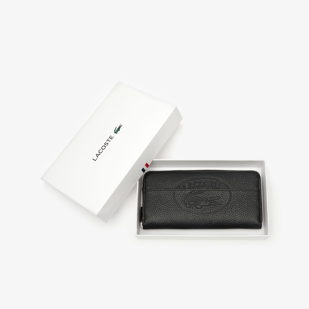 Carteiras Lacoste Feminino Pretas Croco Crew Grained Leather Zip XM6-38113U5