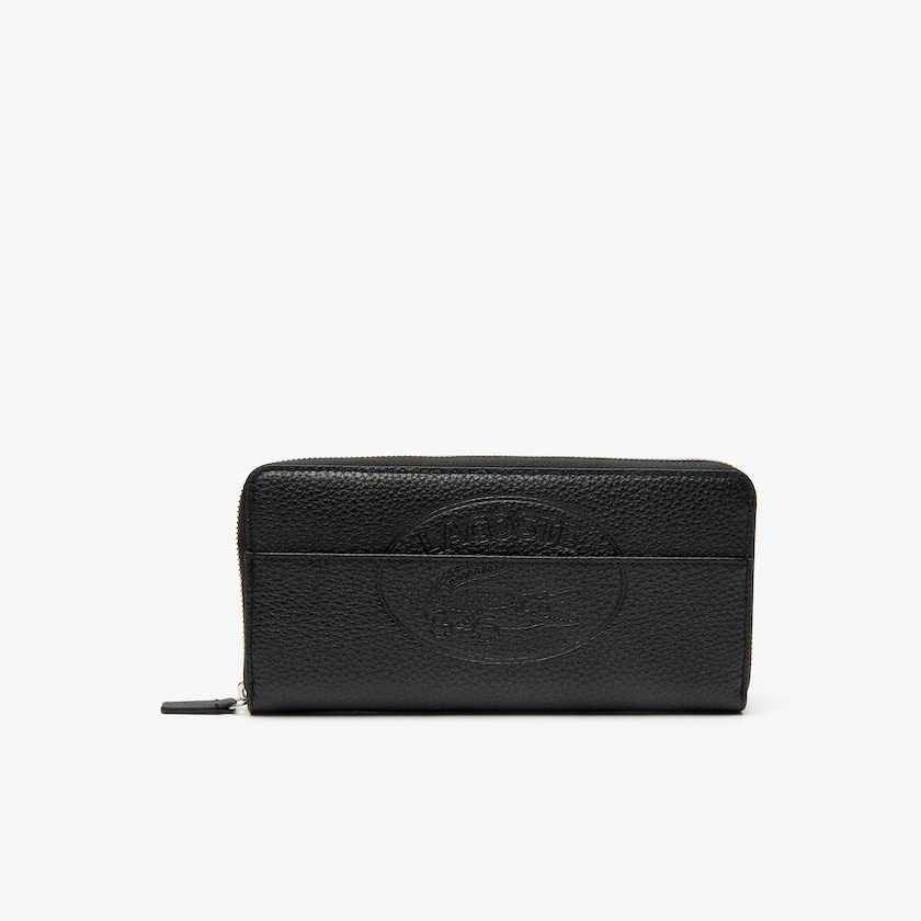 Carteiras Lacoste Feminino Pretas Croco Crew Grained Leather Zip XM6-38113U5