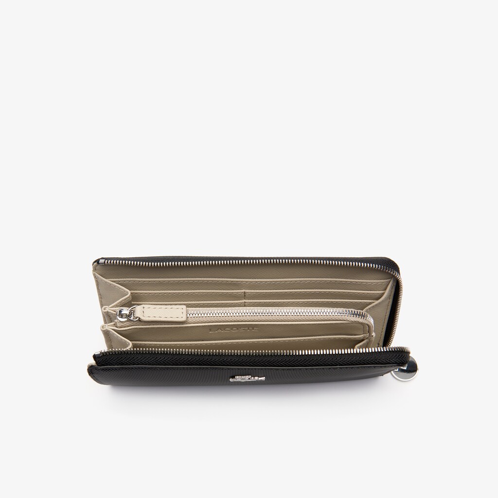 Carteiras Lacoste Feminino Pretas Daily Classic Coated Piqué Canvas 10 Card Zip LU4-29622X4