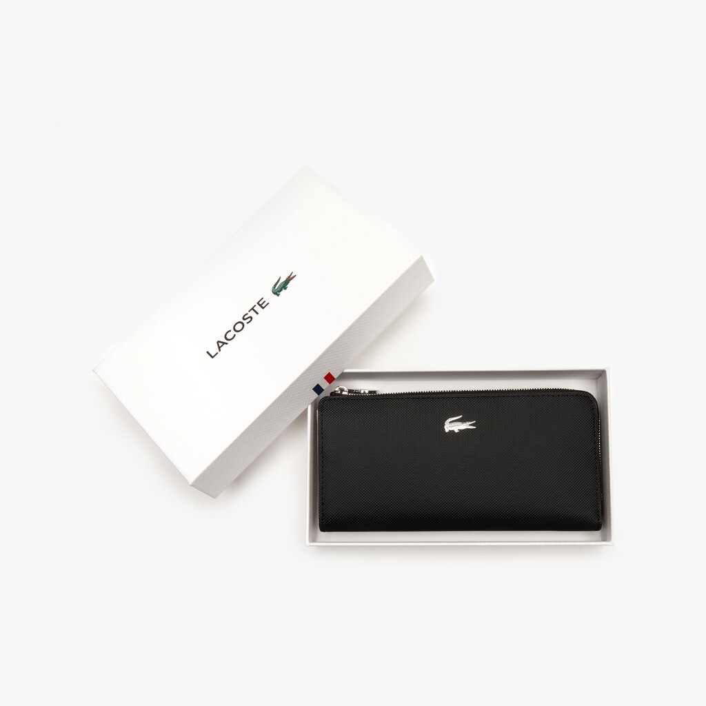 Carteiras Lacoste Feminino Pretas Daily Classic Coated Piqué Canvas 10 Card Zip LU4-29622X4
