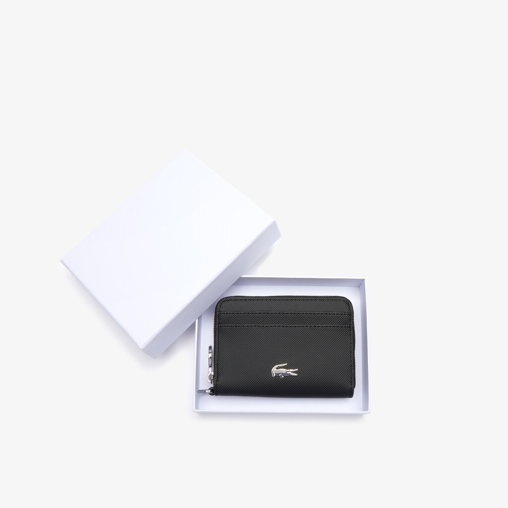 Carteiras Lacoste Feminino Pretas Daily Classic Small Coated Piqué Canvas Zip CM6-12841F0