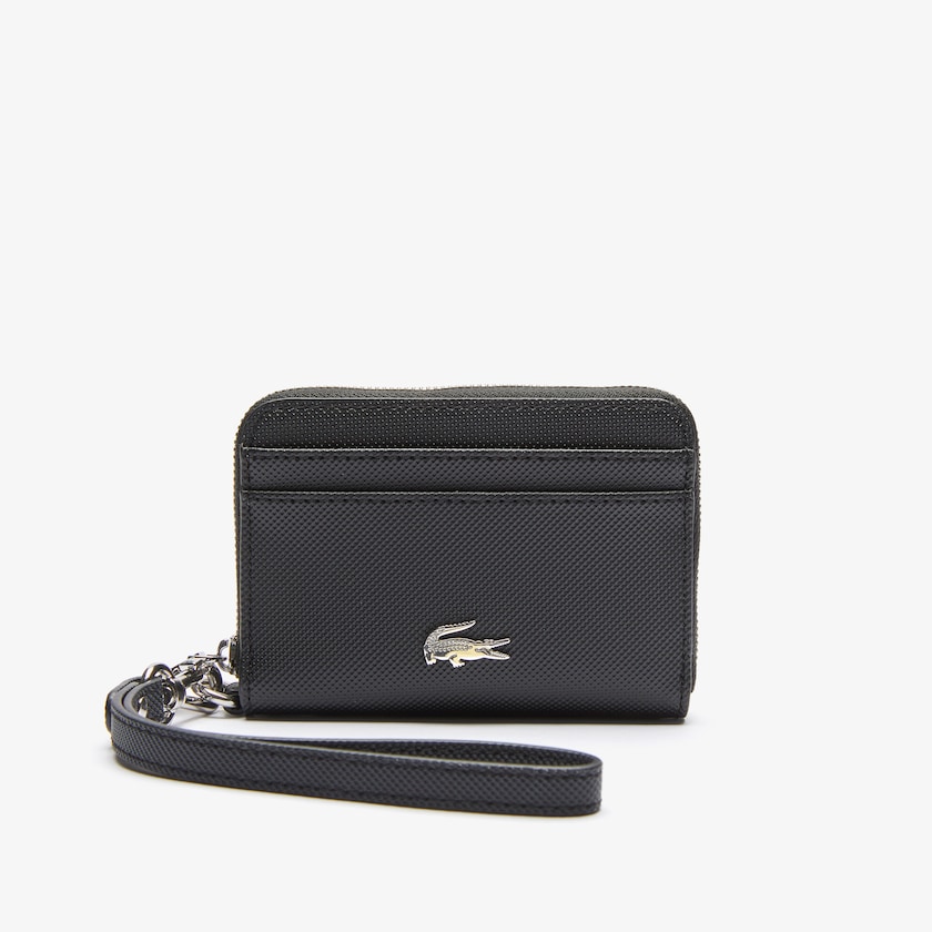 Carteiras Lacoste Feminino Pretas Daily Classic Small Coated Piqué Canvas Zip CM6-12841F0