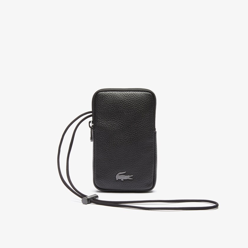 Carteiras Lacoste Masculino Pretas Soft Mate Matte Full-Grain Leather Necklace Phone KV9-37273C6