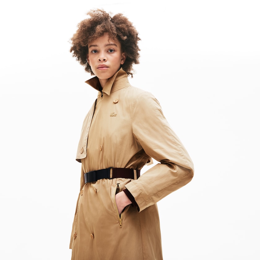 Casacos Lacoste Feminino Bege Contrast Belt Trench HR1-82708U5
