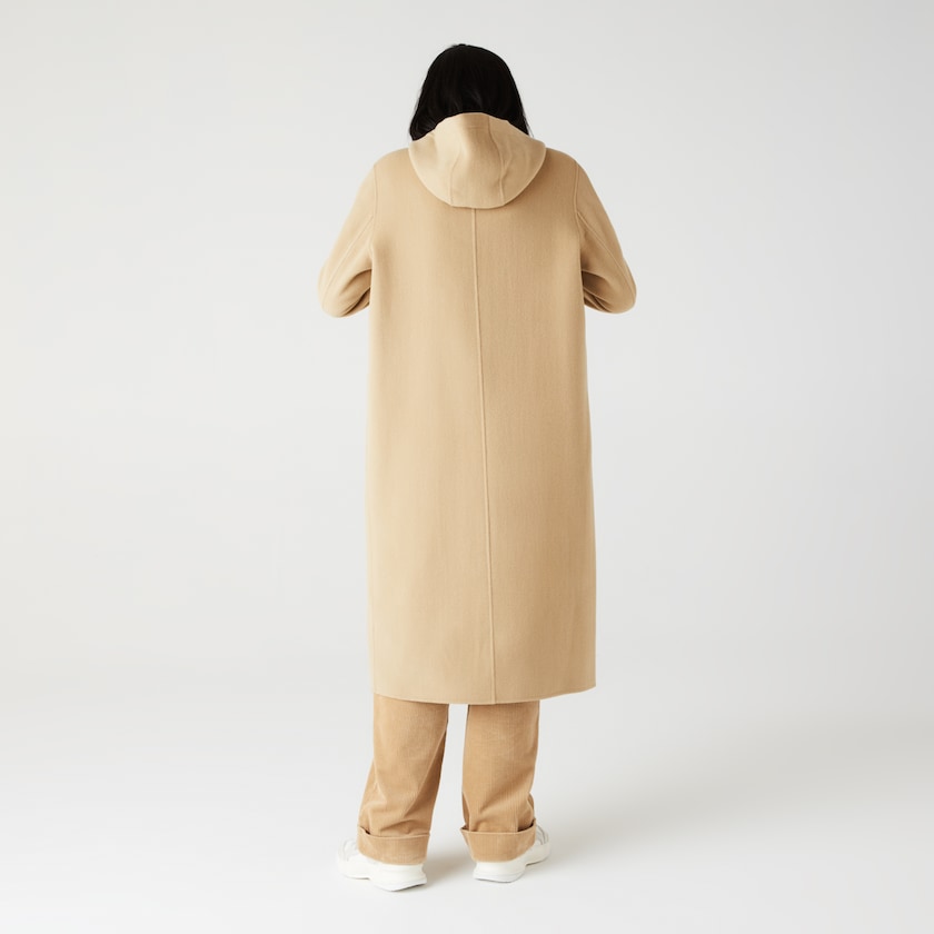 Casacos Lacoste Feminino Bege Hooded Zippered Long Wool Blend ZX7-97059X1