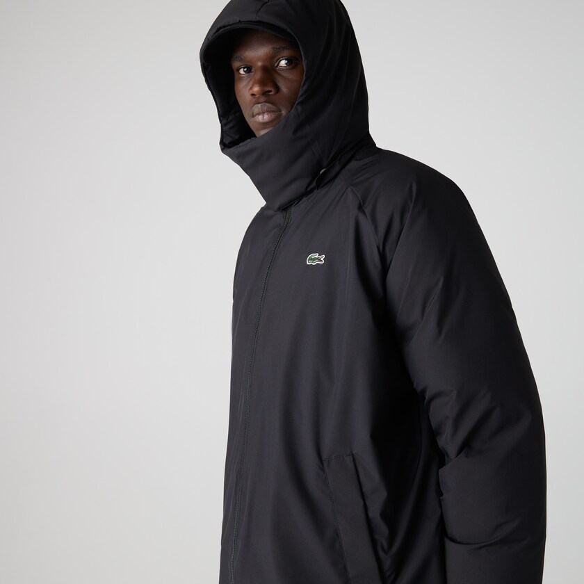 Casacos Lacoste Masculino Pretas LIVE Hooded Water-Repellent Oversized GC5-21602C7