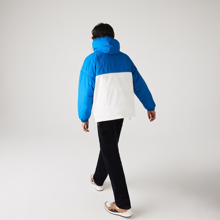 Casacos Lacoste Masculino Azuis Branco LIVE Light Water-Repellent Hooded Colorblock OS5-61086K7