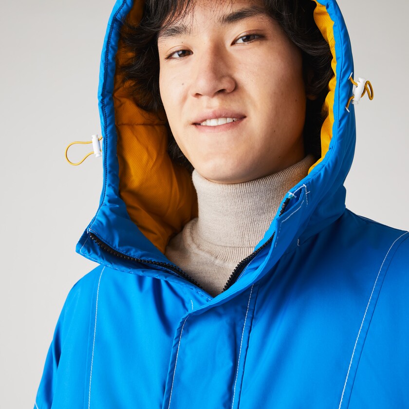 Casacos Lacoste Masculino Azuis Branco LIVE Light Water-Repellent Hooded Colorblock OS5-61086K7