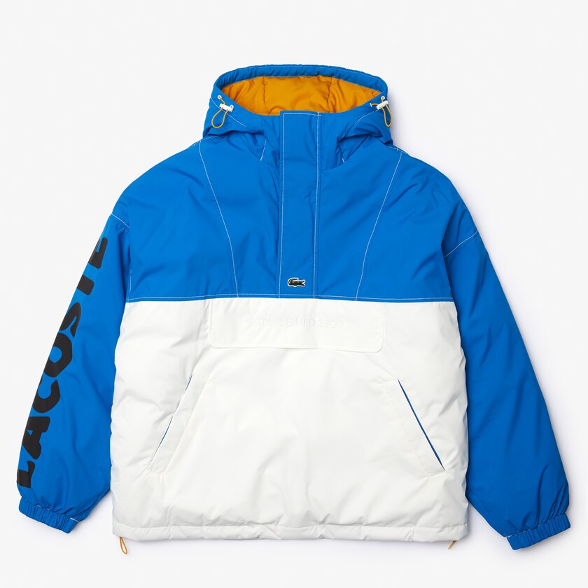 Casacos Lacoste Masculino Azuis Branco LIVE Light Water-Repellent Hooded Colorblock OS5-61086K7