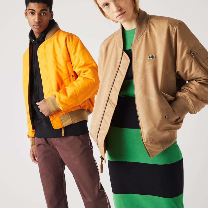 Casacos Lacoste Feminino Bege Laranja LIVE Reversible Monogram Patterned Bomber JE6-40314I8