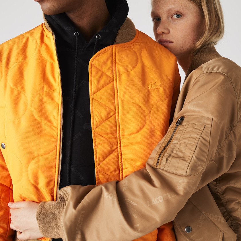 Casacos Lacoste Feminino Bege Laranja LIVE Reversible Monogram Patterned Bomber JE6-40314I8