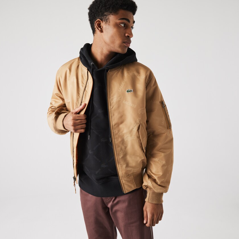 Casacos Lacoste Masculino Bege Laranja LIVE Reversible Monogram Patterned Bomber AW1-24752D0