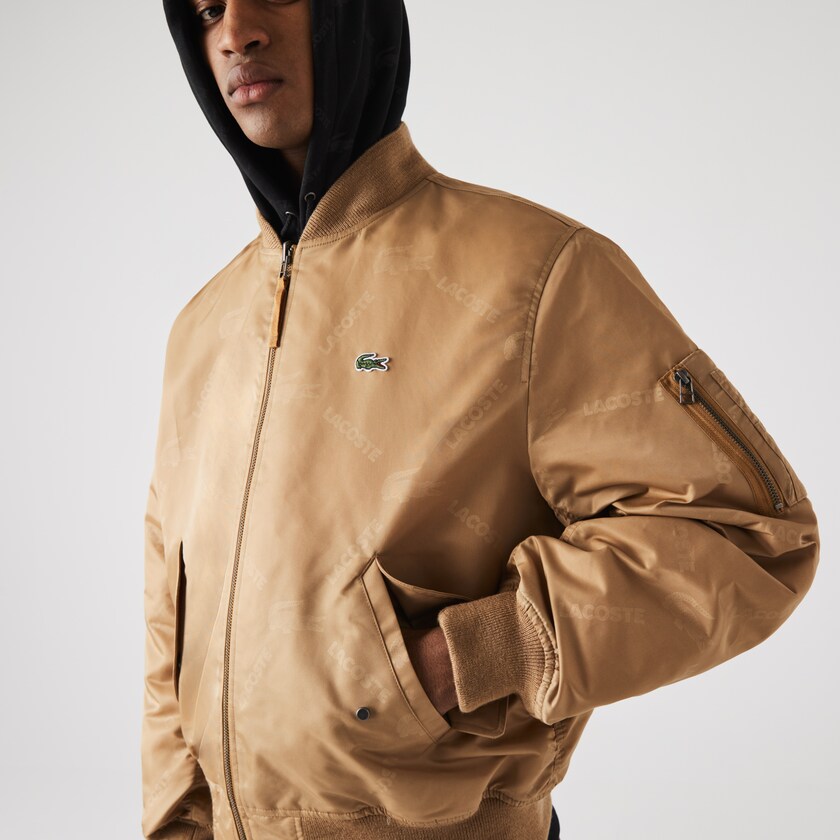 Casacos Lacoste Masculino Bege Laranja LIVE Reversible Monogram Patterned Bomber AW1-24752D0