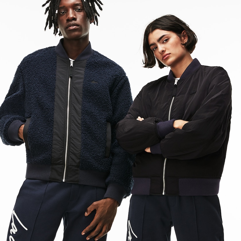 Casacos Lacoste Masculino Pretas Azuis LIVE Reversible Nylon And Fleece Bomber TS7-77717Y4