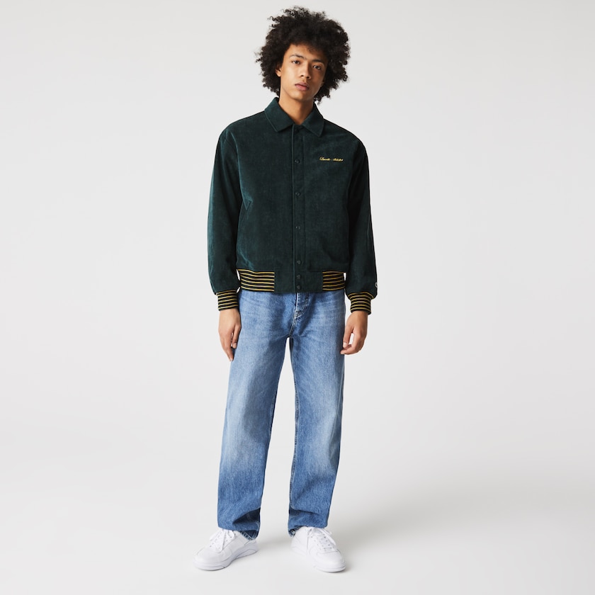 Casacos Lacoste Feminino Verdes Escuro LIVE Ribbed Velvet Bomber WR1-70797D4