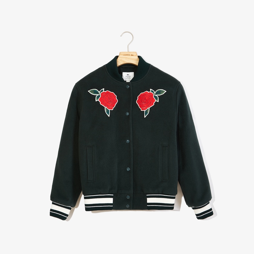Casacos Lacoste Feminino Verdes LIVE Rose-Embroidered Varsity MZ7-52855O9