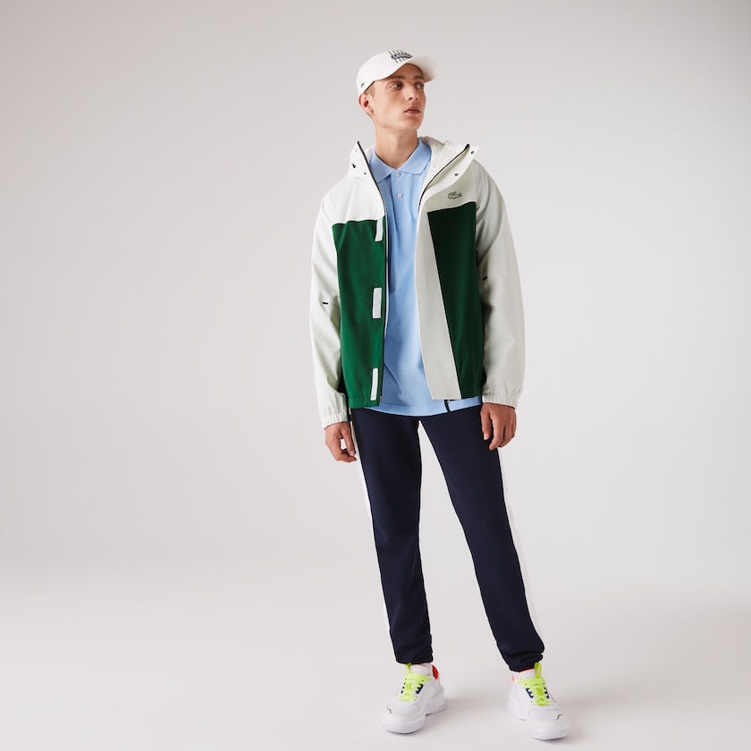 Casacos Lacoste Masculino Verdes Branco Azul Marinho Azuis Lightweight Colorblock Hooded Water-Resistant BF8-37243S1