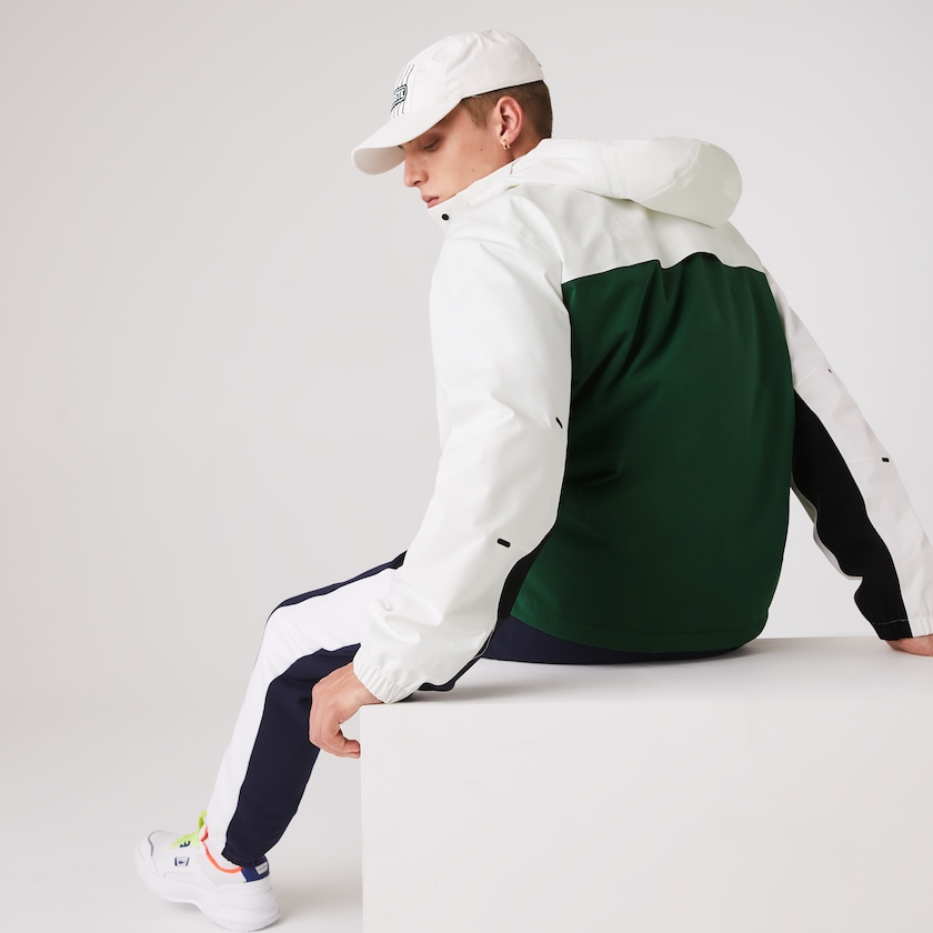 Casacos Lacoste Masculino Verdes Branco Azul Marinho Azuis Lightweight Colorblock Hooded Water-Resistant BF8-37243S1