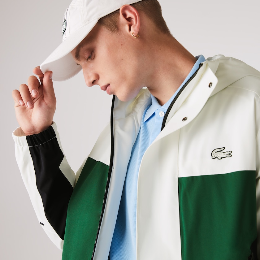 Casacos Lacoste Masculino Verdes Branco Azul Marinho Azuis Lightweight Colorblock Hooded Water-Resistant BF8-37243S1