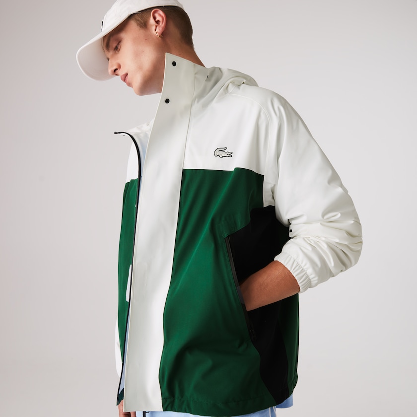 Casacos Lacoste Masculino Verdes Branco Azul Marinho Azuis Lightweight Colorblock Hooded Water-Resistant BF8-37243S1