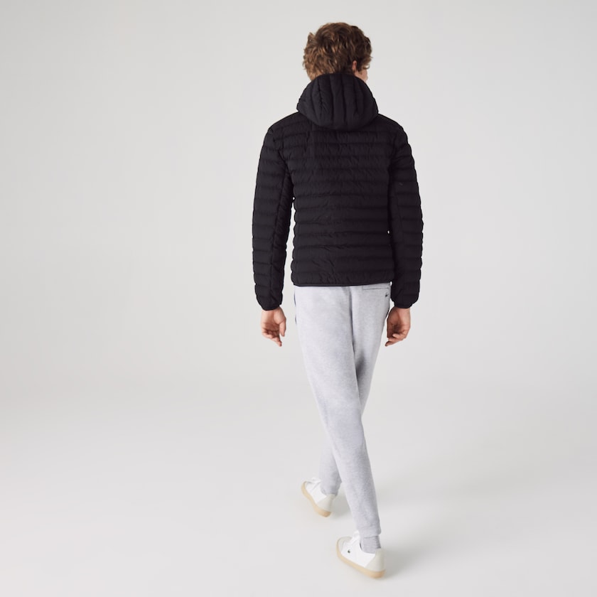 Casacos Lacoste Masculino Pretas Lightweight Foldable Hooded Water-Resistant Puffer DF9-44754A1