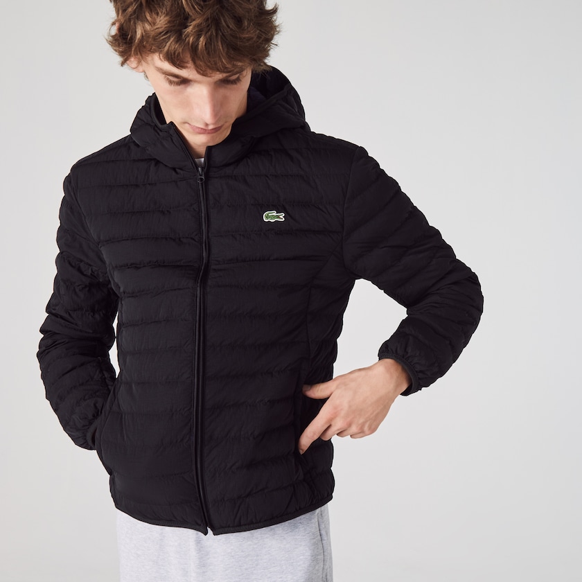Casacos Lacoste Masculino Pretas Lightweight Foldable Hooded Water-Resistant Puffer DF9-44754A1