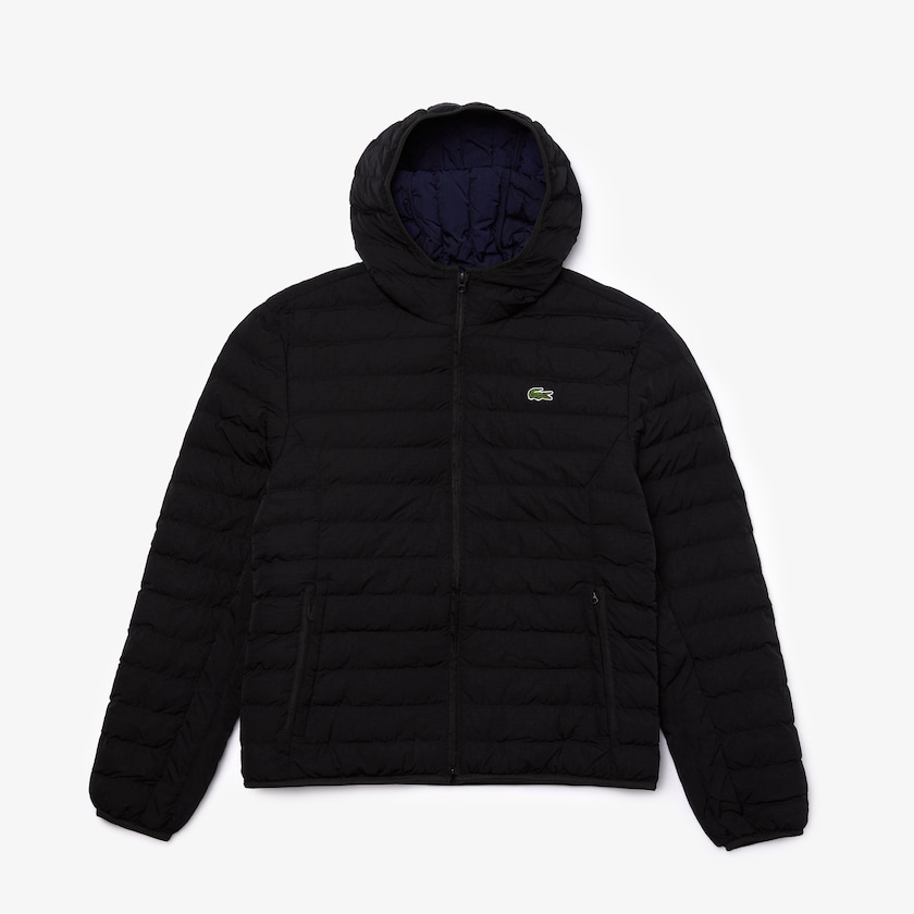 Casacos Lacoste Masculino Pretas Lightweight Foldable Hooded Water-Resistant Puffer DF9-44754A1