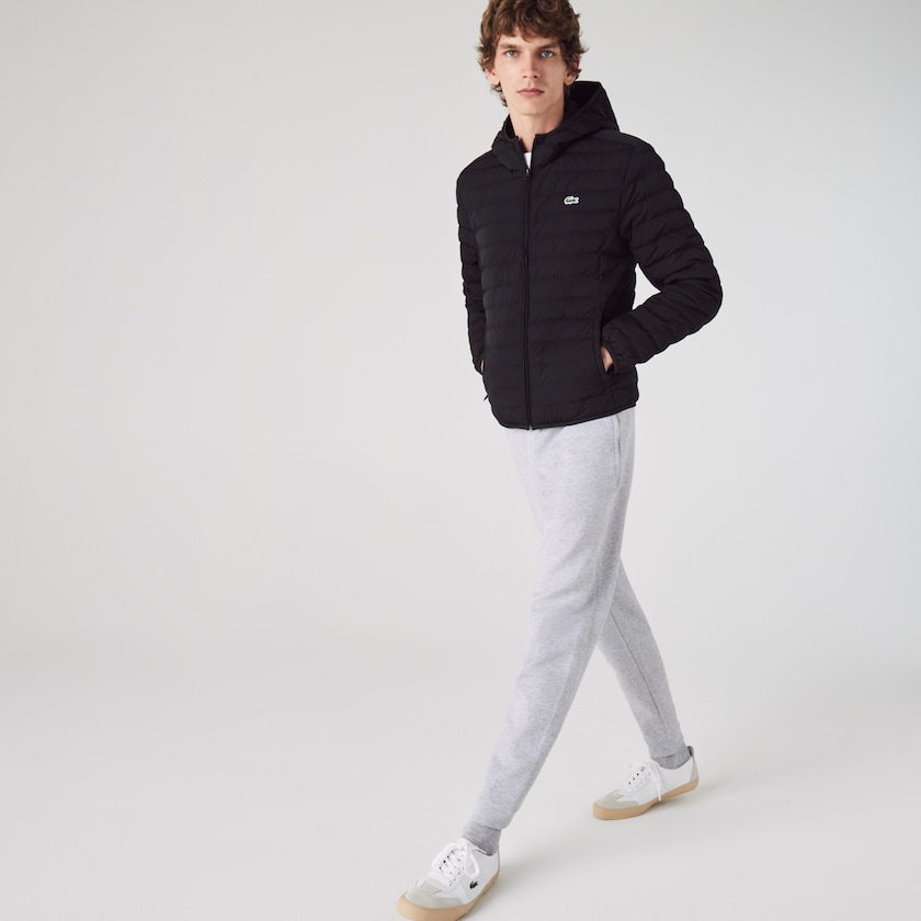 Casacos Lacoste Masculino Pretas Lightweight Foldable Hooded Water-Resistant Puffer DF9-44754A1