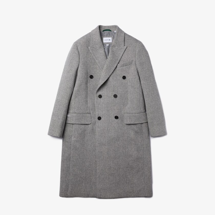 Casacos Lacoste Masculino Branco Cinzentas Long Double-Breasted Herringbone Wool AK4-52165P1