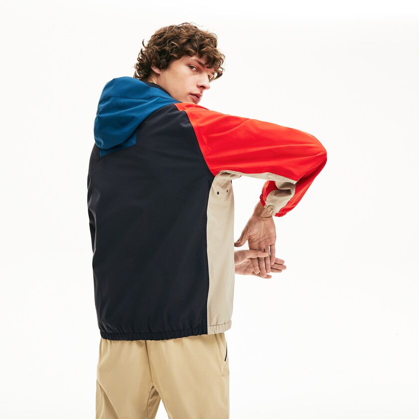Casacos Lacoste Masculino Cinzentas Escuro Azul Marinho Azuis Vermelhas Bege Motion Water-Resistant Colorblock Zip AV2-07380F9