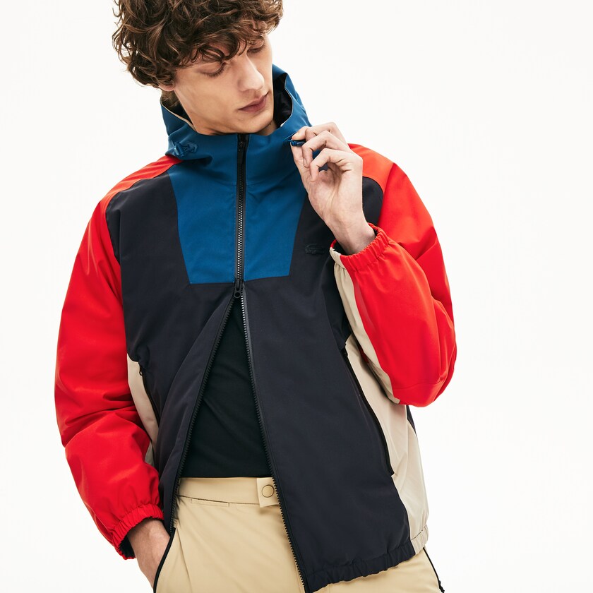 Casacos Lacoste Masculino Cinzentas Escuro Azul Marinho Azuis Vermelhas Bege Motion Water-Resistant Colorblock Zip AV2-07380F9