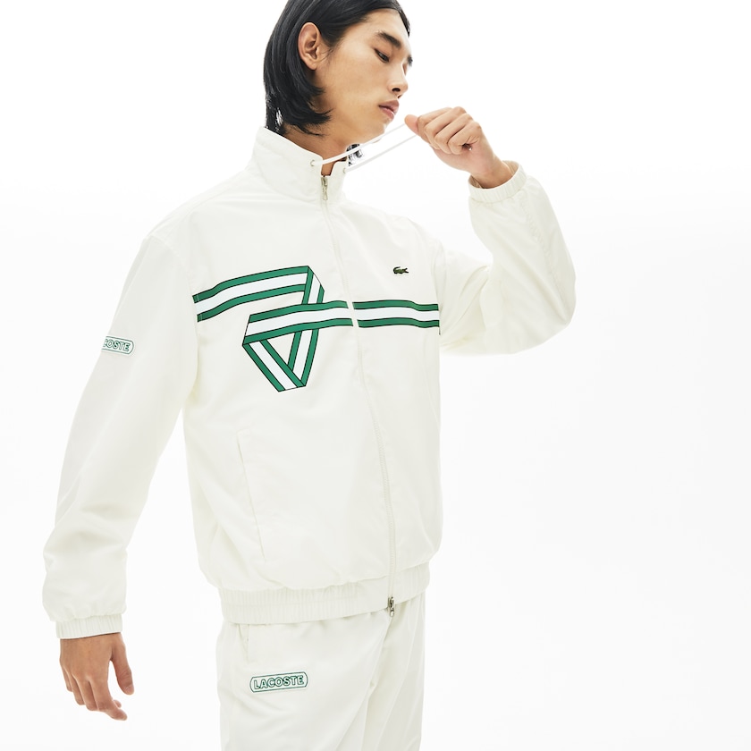 Casacos Lacoste Masculino Branco Print Band Zip Heritage Tracksuit HR8-39713X9
