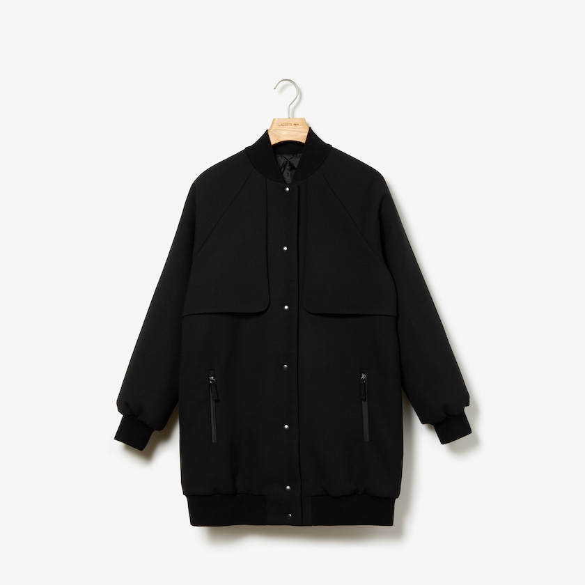 Casacos Lacoste Feminino Pretas Quilted Lining Long Wool Crepe Bomber TH1-83248Z3
