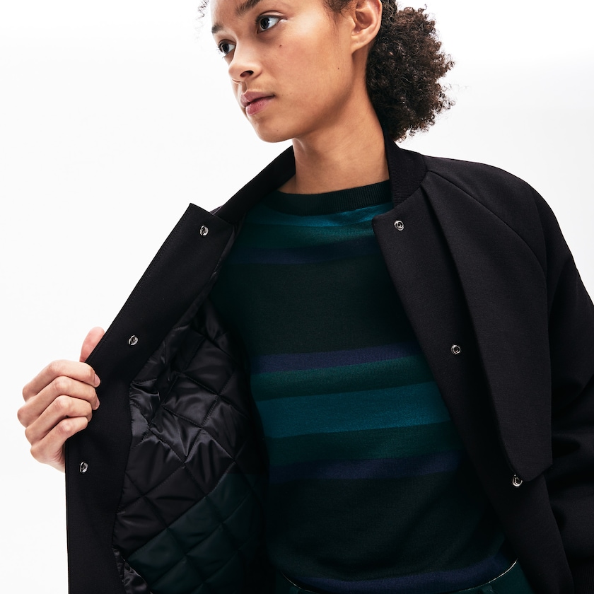 Casacos Lacoste Feminino Pretas Quilted Lining Long Wool Crepe Bomber TH1-83248Z3