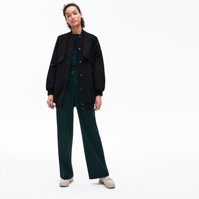 Casacos Lacoste Feminino Pretas Quilted Lining Long Wool Crepe Bomber TH1-83248Z3