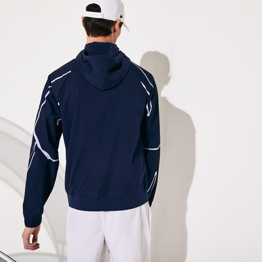 Casacos Lacoste Masculino Azul Marinho Azuis Branco SPORT French Open Hooded Zip XT4-36753Z5