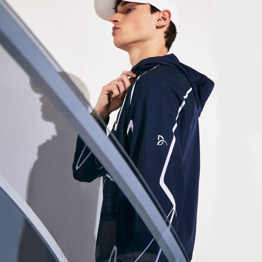 Casacos Lacoste Masculino Azul Marinho Azuis Branco SPORT French Open Hooded Zip XT4-36753Z5