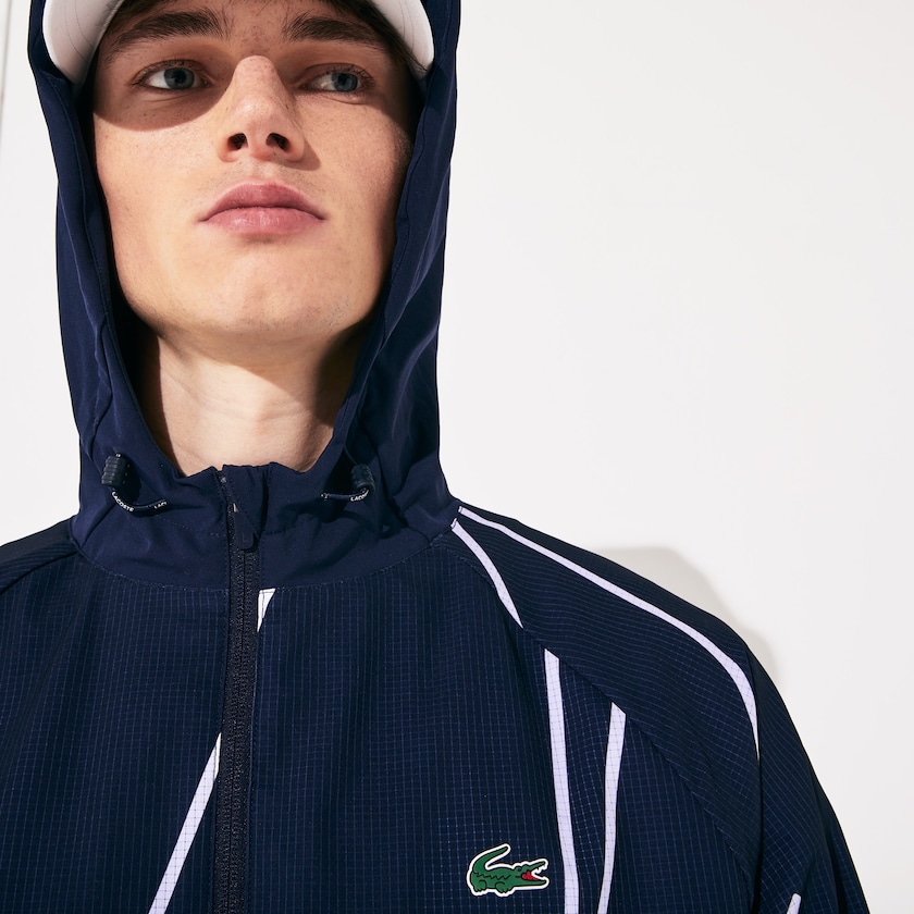 Casacos Lacoste Masculino Azul Marinho Azuis Branco SPORT French Open Hooded Zip XT4-36753Z5