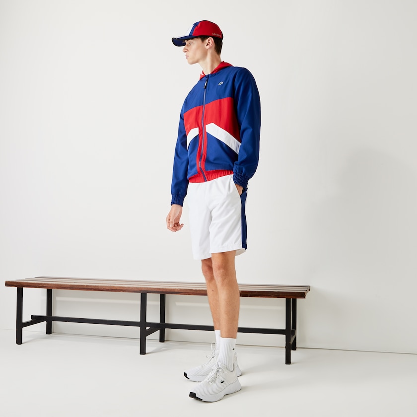 Casacos Lacoste Masculino Azuis Vermelhas Branco SPORT Hooded Water-Resistant Colorblock KD7-97749B8
