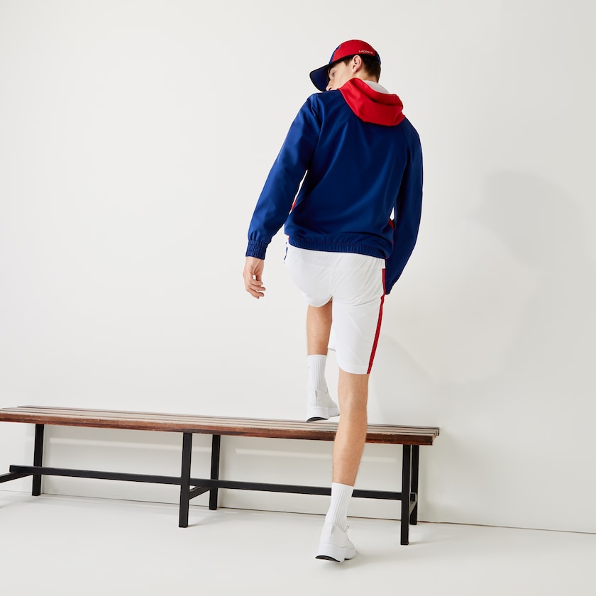 Casacos Lacoste Masculino Azuis Vermelhas Branco SPORT Hooded Water-Resistant Colorblock KD7-97749B8