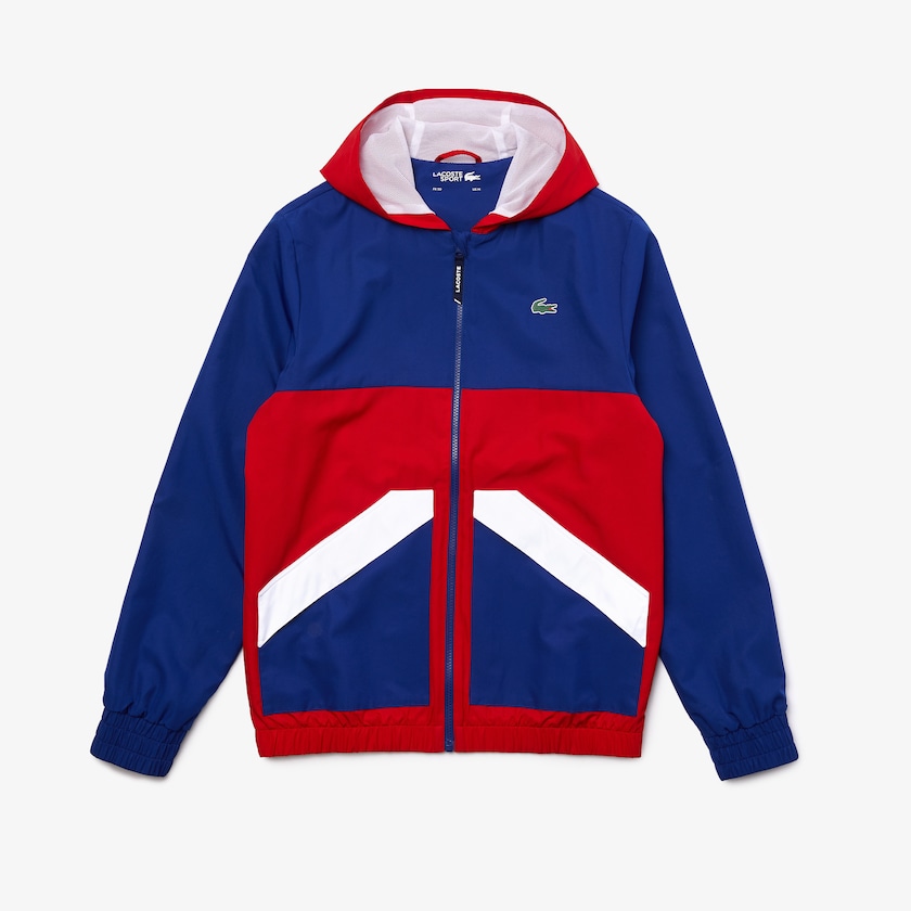 Casacos Lacoste Masculino Azuis Vermelhas Branco SPORT Hooded Water-Resistant Colorblock KD7-97749B8
